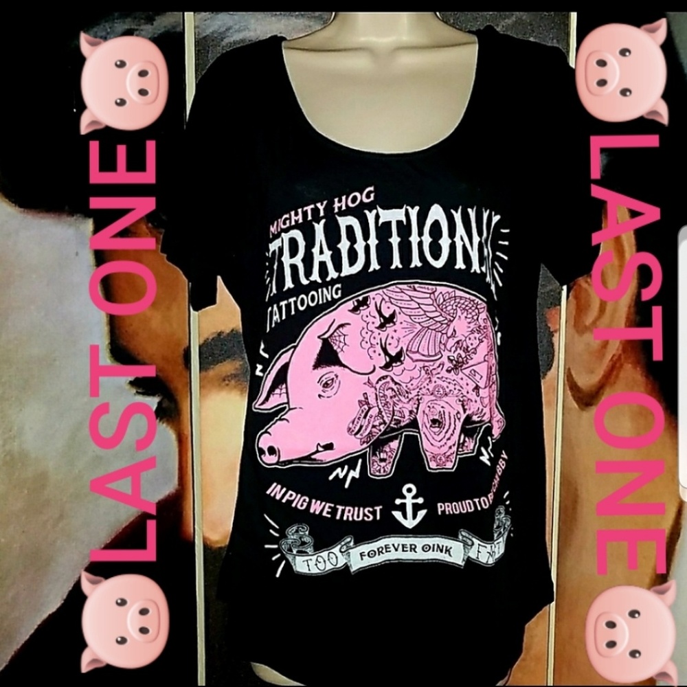 Too Fast Mighty Hog Traditional Tattooing Top Proud 2 be Chubby In Pig We Trust